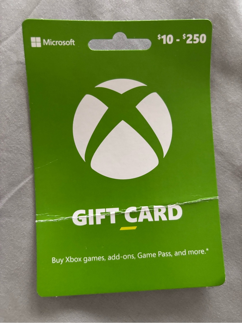 Microsoft Xbox Gift Card Backing Card - White/Black Text
